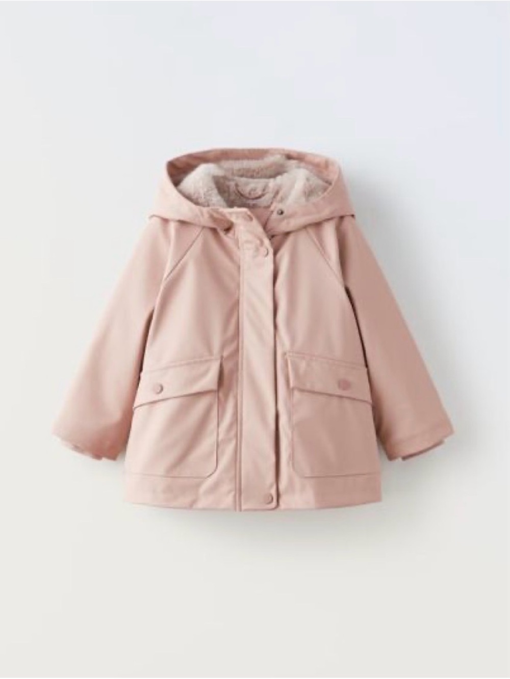 Zara Toddler Girl FAUX FUR LINED RUBBERIZED RAINCOAT Dusty Pink - Size 2-3